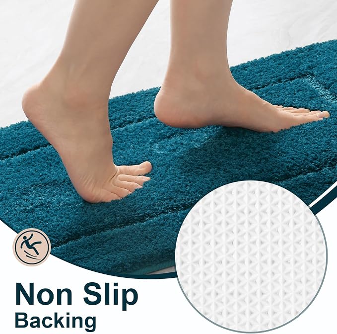 LOCHAS Bathroom Rug Set, Bath Rugs Sets 3 Piece Non Slip, Peacock Blue | Washable Absorbent Microfiber Bath Mat Set, Soft Cozy Bathroom Mat for Shower Sink Toilet