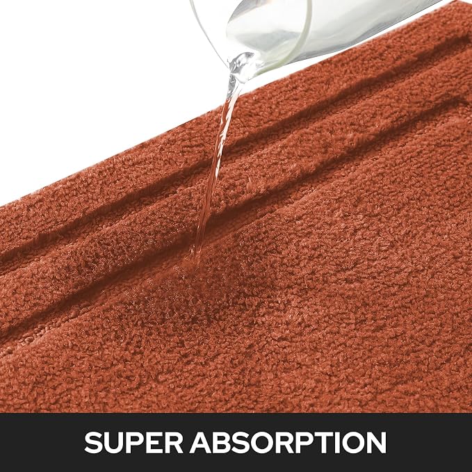 HOMEIDEAS Bathroom Rugs Sets 2 Piece, Soft Non Slip Bath Mat Burnt Orange | Ultra Absorbent, Microfiber Machine Washable Bath Rug Set, for Bathroom, Tub, Shower 20" x 32" + 16" x 24"