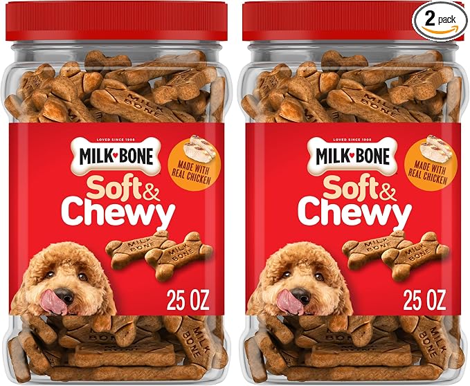 Milk-Bone Soft & Chewy Dog Treats, Made with Real Chicken, 25 Ounce Canister (Pack of 2)