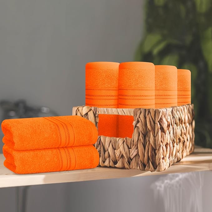 BOUTIQUO Ultra Soft Cotton Washcloths, Contains 12 Piece Face Cloths 12x12 inch, Ideal for Everyday use Face Towels, Compact & Lightweight Multi Purpose Washcloths - Orange