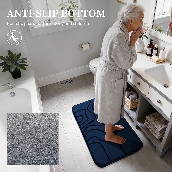 Memory Foam Bathroom Rugs Sets 5 Piece, Ultra Soft Bath Mat, Dark Blue | Ultra Soft, Extra Thick Bath Mat, Absorbent, Non-Slip, Machine Washable, For Tub, Shower & Home Decor Accessories