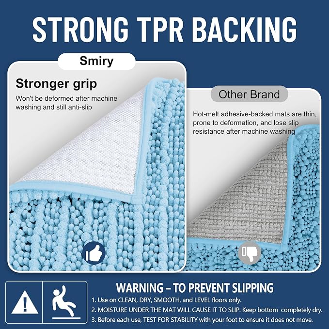 Smiry Bathroom Rugs 30X20, Extra Soft Rubber Backing Chenille Bath Mats | Sky Blue Machine Washable Non Slip Quick Dry Bath Mats for Bathroom Floor, Tub, Shower, Home Decor Accessories