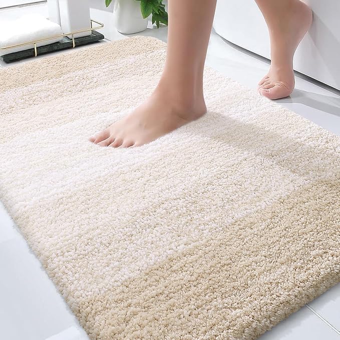 OLANLY Bathroom Rugs Mat 30x20, Extra Soft Absorbent Microfiber Bath Rugs | Light Beige, Non-Slip Quick-Drying Rubber Backing, Washable Plush Bath Mat for Floor, Tub and Shower, Home Decor Accessories
