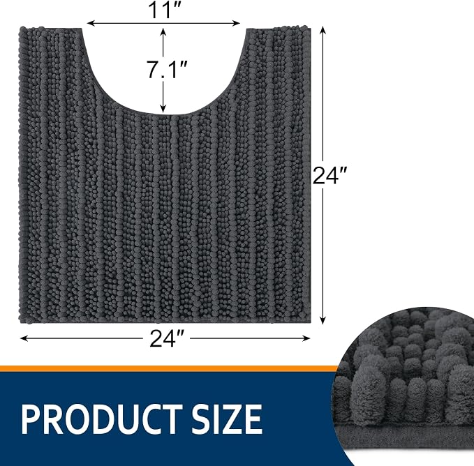 Smiry Bathroom Toilet Rugs U Shaped 24x24, Chenille Bath mats for Toilet | Dark Grey Extra Soft Absorbent Non Slip Rubber Backing Contour Bath Rugs for Toilet, Machine Washable Contoured Bath Mats