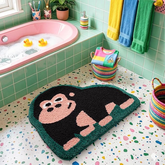 LUMI Cute Animal Bathroom Rugs, Chimpanzee, Plush Absorbent Bath Mats for Bathroom, Non-Slip Backing, Washable, Ideal for Shower Sink Bathtub Room Decor, 24"x30"