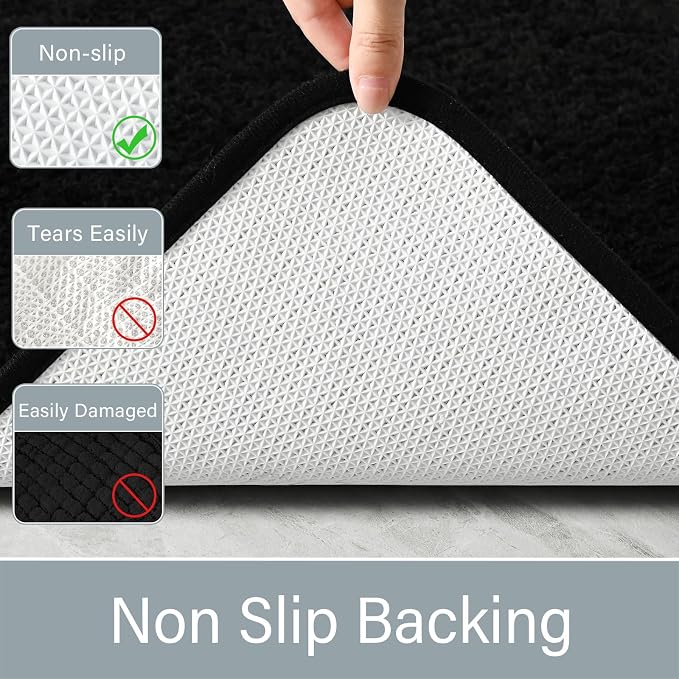 LOCHAS Bathroom Rugs Sets 3 Piece, Microfiber Bath Mat Set Non Slip, Black | Washable Absorbent Toilet Rug, Shaggy Soft Cozy Quick Dry