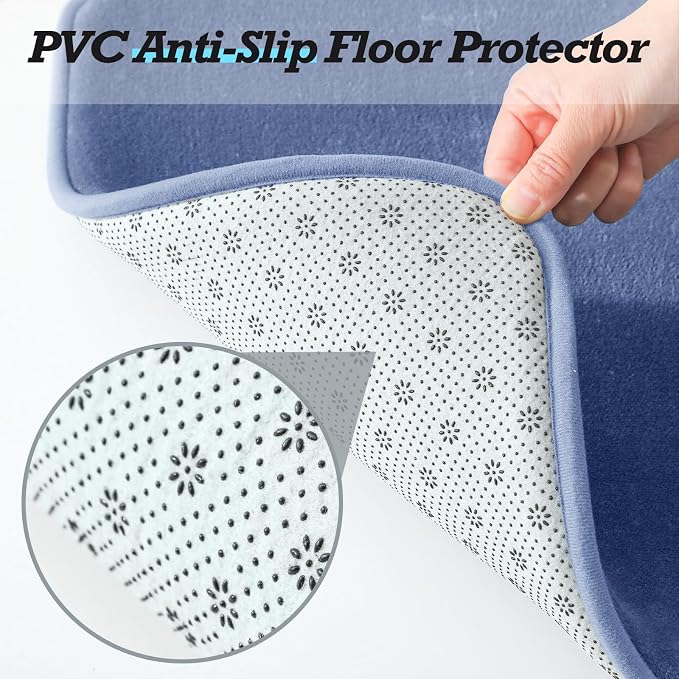 Bathroom Rugs Sets 2 Piece, Non-Slip & Quick Dry Bath Mat Set, Ultra Soft Velvet Bath Rugs for Bathroom, Toilet and Shower Floor, Dusty Blue