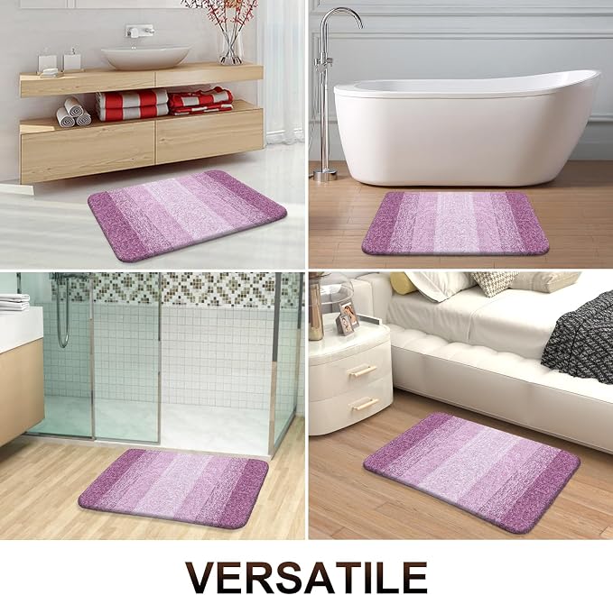 OLANLY Bathroom Runner Rug 47x20, Extra Soft Absorbent Microfiber Bath Rugs | Pinkish-Purple, Non-Slip Quick-Drying Rubber Backing, Washable Long Bath Mat for Floor, Tub and Shower, Home Decor