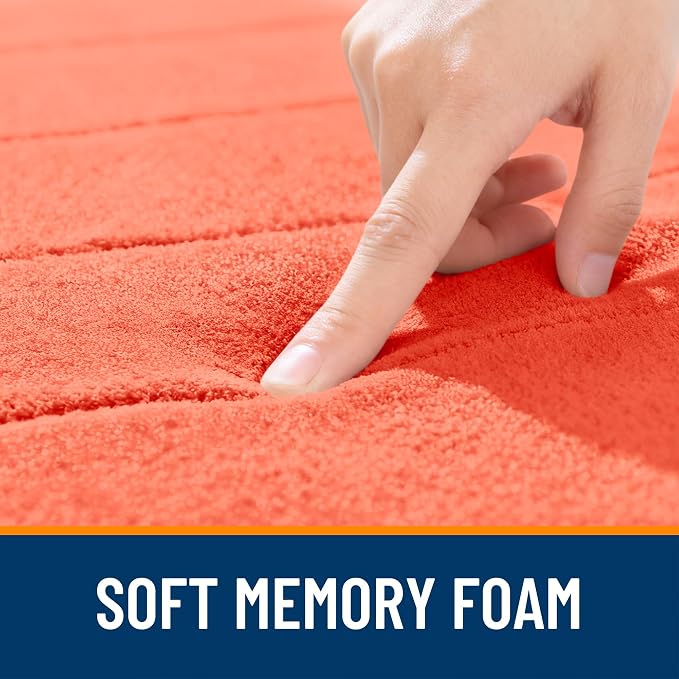 OLANLY Memory Foam Long Bathroom Rugs Runner 44x20, Super Soft Absorbent | Coral, Quick Dry Bath Mat, Machine Washable Shower Floor Rugs, Bathmat Carpet for Bathroom Floor, Tub and Shower