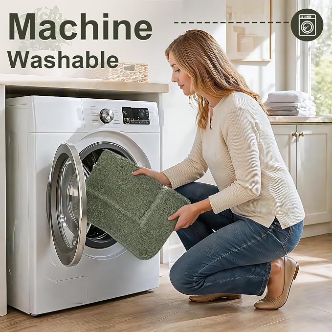 LOCHAS Bathroom Rug Set, Bath Rugs Sets 3 Piece Non Slip, Sage Green | Washable Absorbent Microfiber Bath Mat Set, Soft Cozy Bathroom Mat for Shower Sink Toilet