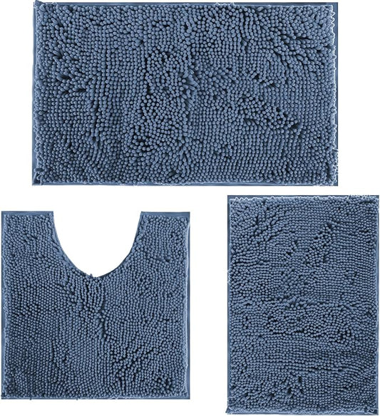 Bathroom Rugs Bath Mats for Batroom Chenillen Bath Rug Set 3 Piece Non-Slip Bath Mats, Absorbent Shaggy Rugs, Machine Wash, Perfect Plush Bathroom Mats, Bathroom Carpets Set Sky Blue
