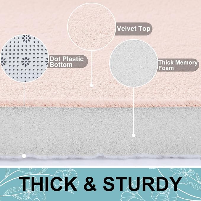 Smiry Memory Foam Bath Mat 59x24, Extra Soft and Absorbent Bathroom Rugs | Pink, Quick Dry Machine Washable Non-Slip Bath Mat for Bathroom Floor, Shower and Tub
