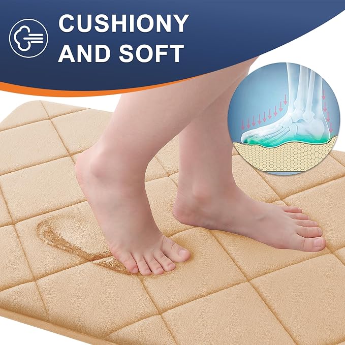 OLANLY Memory Foam Bath Mat 36x24, Ultra Soft and Absorbent Bathroom Rugs | Beige, Quick Dry, Machine Washable Shower Bath Rugs, Comfortable Bath Carpet for Bathroom Floor, Tub and Shower