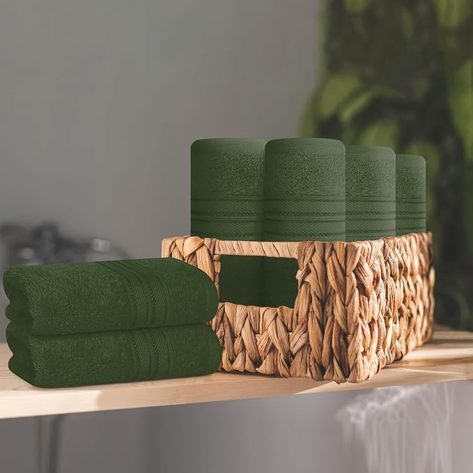 BOUTIQUO Ultra Soft Cotton Washcloths, Contains 12 Piece Face Cloths 12x12 inch, Ideal for Everyday use Face Towels, Compact & Lightweight Multi Purpose Washcloths - Olive Green