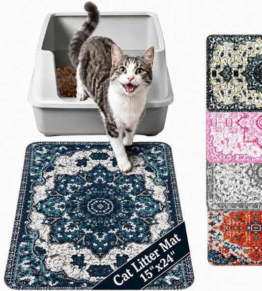 PUPIBOO Cat Litter Mat, Litter Trapping Mat, and Washable Cat Pee Pad | Cat litter Box Mat And Cat Food Mat, 15x24 IN, 4-Layer, OekoTex, Non-slip, Washes up to 500 times