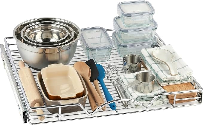 HOLDN’ STORAGE Pull Out Cabinet Organizer - Heavy Duty Steel with Smooth Slide-Out Drawers, Chrome Finish - 22" W x 17" D Basket, Fits 23.25" Cabinet Opening