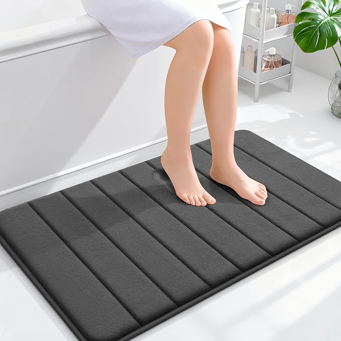 OLANLY Memory Foam Bath Mat 35x24, Super Soft and Absorbent Bathroom Rugs | Black, Quick Dry Bath Rug, Machine Washable Shower Floor Mats, Bathmat Carpet for Bathroom Floor, Tub and Shower