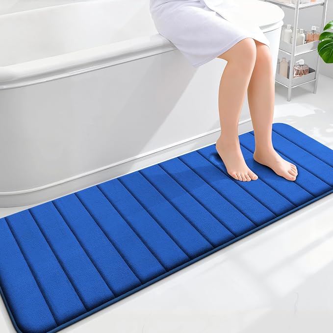 OLANLY Memory Foam Long Bathroom Rugs Runner 59x20, Super Soft Absorbent | Royal Blue, Quick Dry Bath Mat, Machine Washable Shower Floor Rugs, Bathmat Carpet for Bathroom Floor, Tub and Shower