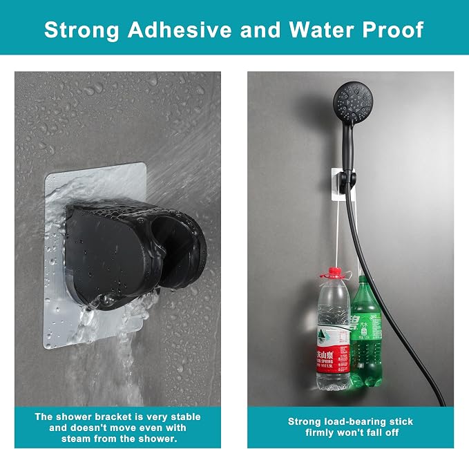 GwernKB Shower Head Holder Strong Adhesive No Drilling Wall Mount Adjustable Handheld Showerhead Bracket for RV Kids Bathroom Shower,Fix Firmly and Use Conveniently (Black, 1)