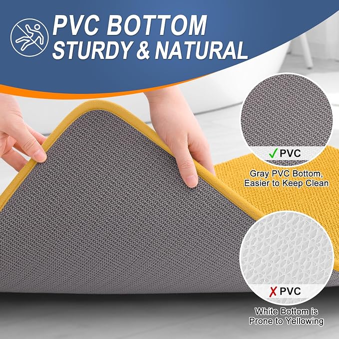 OLANLY Memory Foam Bathroom Runner Rugs 47x24, Long Bath Mat, Golden Yellow | Soft Quick Dry Bath Rugs, Non-Slip, Absorbent Machine Washable Mat for Bathroom Floor, Tub and Shower, Home Decor Accessories