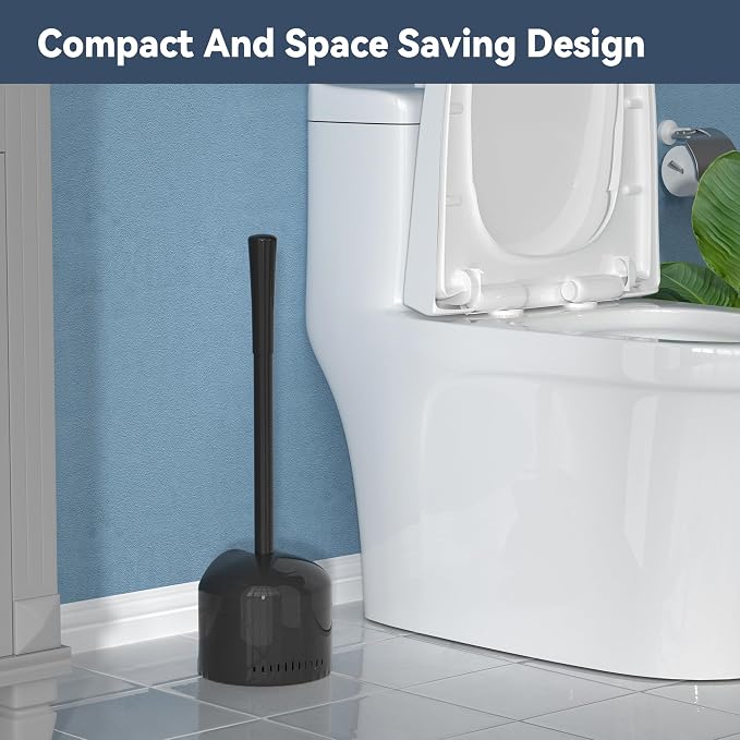 TRENTI Toilet Plunger with Holder, Plunger with Holder for 5.3-inch Toilet Drain, Plungers for Bathroom with Holder, Toilet Plunger Heavy Duty (2, Black)