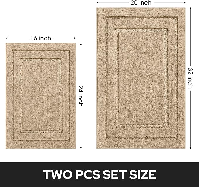 HOMEIDEAS Bathroom Rugs Sets 2 Piece, Soft Non Slip Bath Mat Khaki | Ultra Absorbent, Microfiber Machine Washable Bath Rug Set, for Bathroom, Tub, Shower 20" x 32" + 16" x 24"