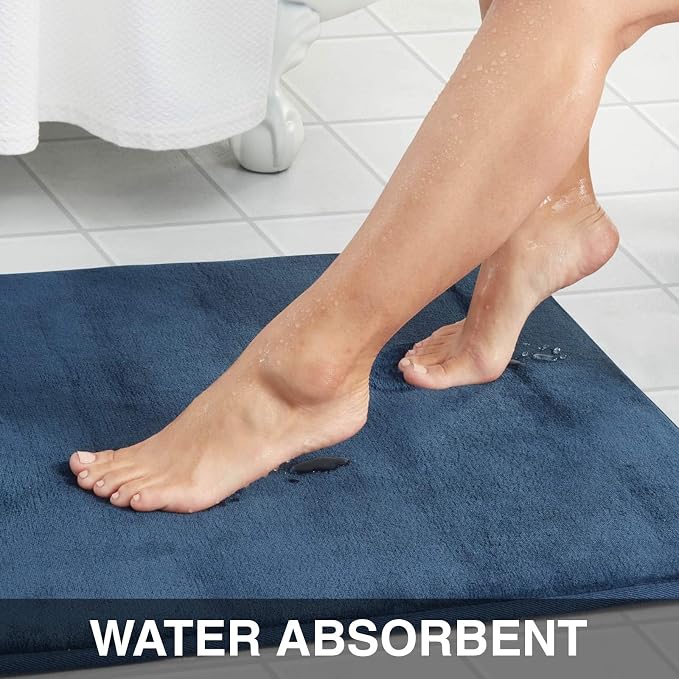 Memory Foam Bath Mat Non Slip Absorbent Super Cozy Velvet Bathroom Rug Carpet (60 inches X 17 inches, Navy)