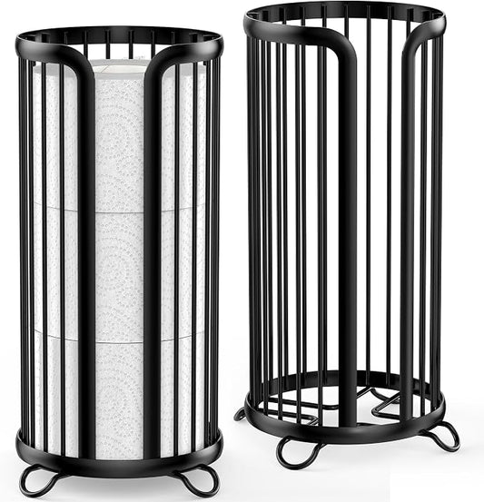 Toilet Paper Holder Stand, Freestanding Toilet Paper Storage,2 Pack,Black | Waterproof Raised Feet,Rustproof,Fit 3 Mega Rolls,No Drilling No Assemble,Minimalistic Storage,Space-saving Renter Friendly