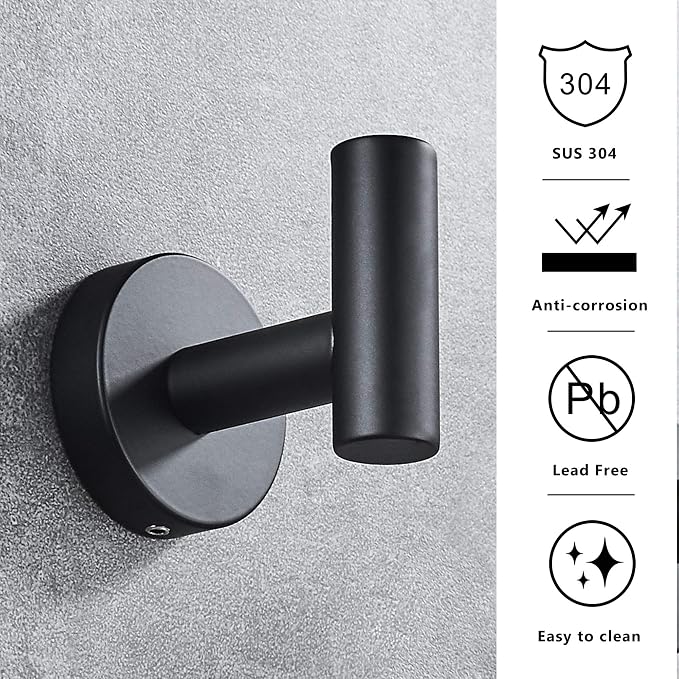 MARMOLUX ACC - Towel Hook Black Bathroom Single Coat Hooks Bath Kitchen Small Hand Towel Holder Hat Door Hanger Rack Home Storage Stainless Steel Bathroom Hardware Set Wall Mount Matte Black