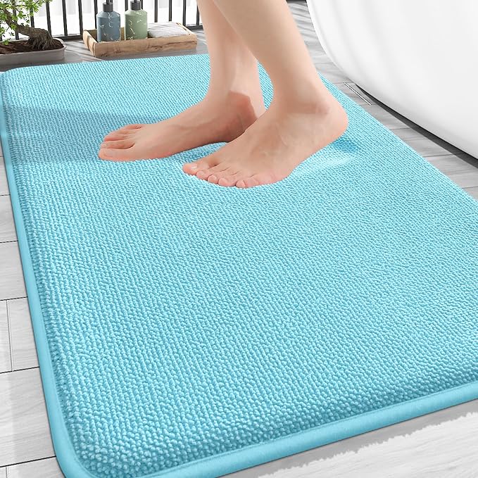 OLANLY Thick Memory Foam Bathroom Rugs 30x20, Absorbent Bath Mat, Sky Blue | Soft Quick Dry Bath Rugs, Non-Slip, Machine Washable Carpet for Bathroom Floor, Tub and Shower, Home Decor Accessories