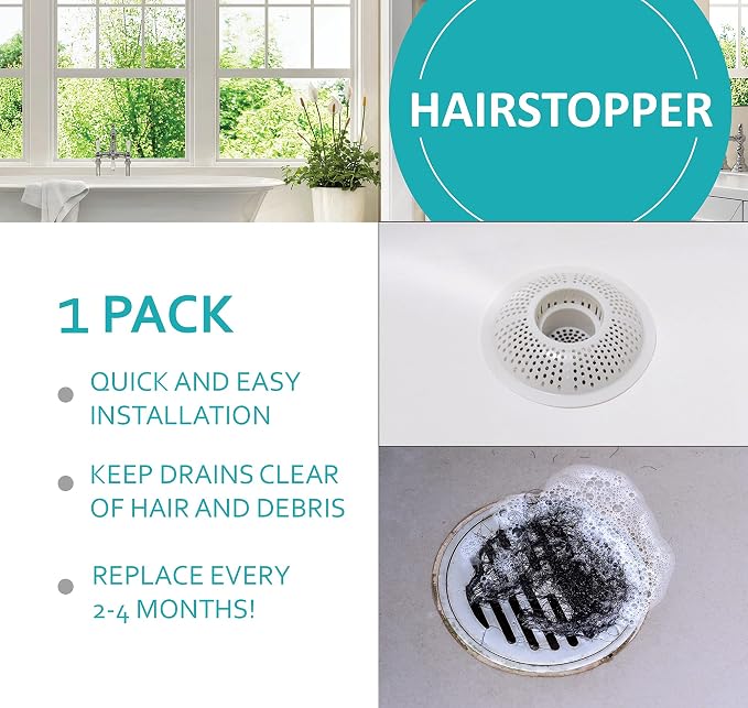 Evriholder Hairstopper 1pk, Plastic Drain Protector for Bathtubs & Showers, Pack of 1