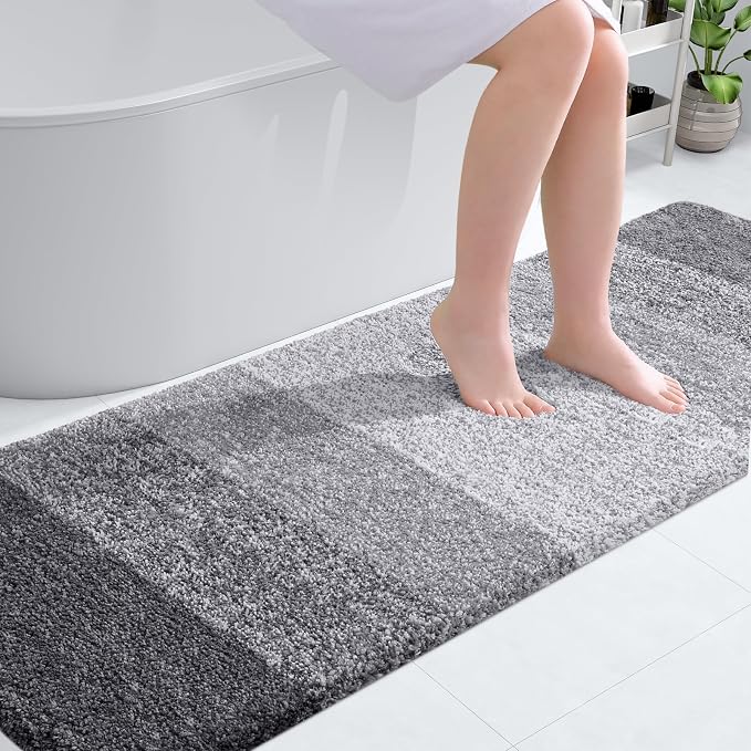 OLANLY Bathroom Runner Rug 70x24, Extra Soft Absorbent Microfiber Bath Rugs | Grey, Non-Slip Quick-Drying Rubber Backing, Machine Washable Long Bath Mat for Floor, Tub and Shower, Home Decor Accessories