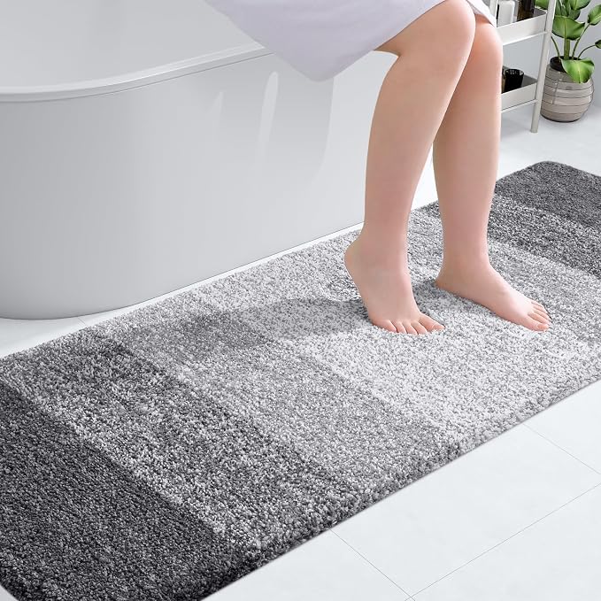 OLANLY Bathroom Runner Rug 70x20, Extra Soft Absorbent Microfiber Bath Rugs | Grey, Non-Slip Quick-Drying Rubber Backing, Machine Washable Long Bath Mat for Floor, Tub and Shower, Home Decor Accessories