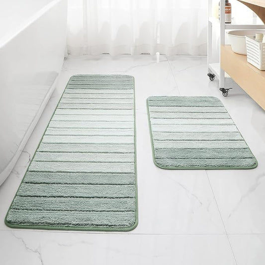 2 Piece Ombre Bath Mat for Bathroom, Non Slip Ultra Soft and Thick Water Absorbent Bath Carpet, Machine Washable & Quick Dry Bathroom Rug, for Bedroom Door Living Room Green-17" x 47" Plus 17" x 24"