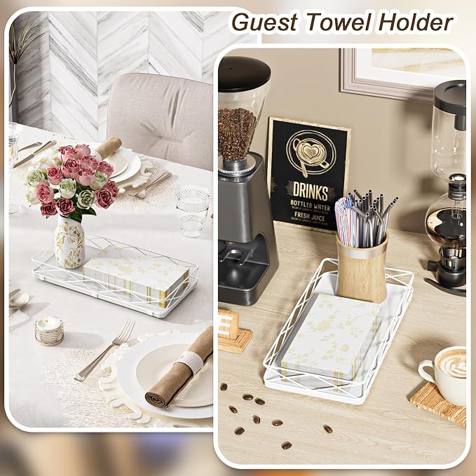 Lixple Toilet Paper Basket Holder, 13" Toilet Tank Tray, Wood and Metal Toilet Tray Vanity Organizer Bathroom Tray, Kitchen Sink Organizer for Soap Dispenser (White)