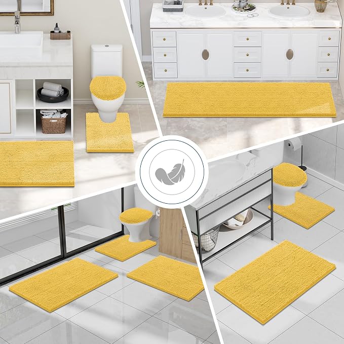 Smiry Chenille Bathroom Rugs Sets 2 Piece (30x20+24x16, Yellow | Soft Absorbent Machine Washable Non Slip Shaggy Bath Rug Set for Tub, Shower, and Floor, Home Decor