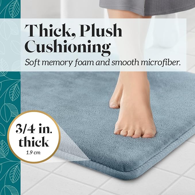 Memory Foam Bath Mat Non Slip Absorbent Super Cozy Velvet Bathroom Rug Carpet (72 inches X 24 inches, Smoke Blue)