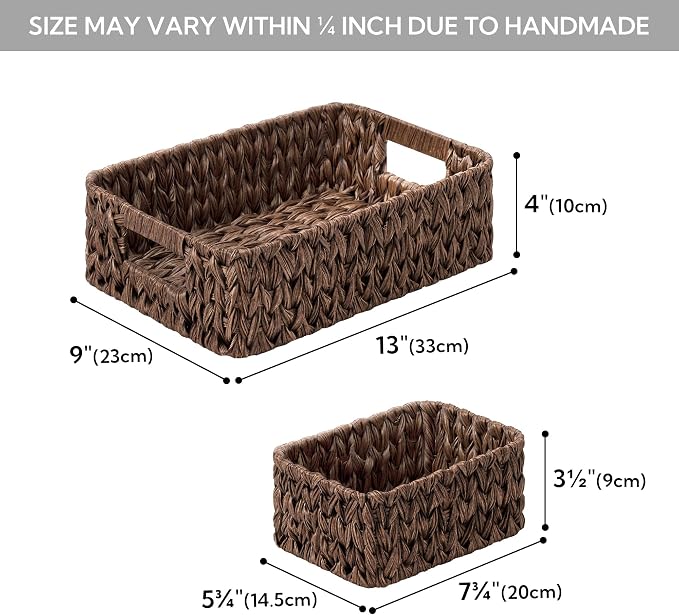 GRANNY SAYS Wicker Baskets for Organizing, Nesting Storage Baskets for Shelves, 1 Large and 2 Small Wicker Baskets Waterproof, Dark Brown, 3-Pack