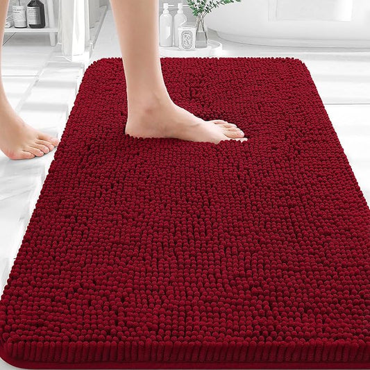 OLANLY Bathroom Rugs 35x24, Extra Soft Absorbent Chenille Bath Rugs | Red, Quick-Drying Rubber Backing, Machine Washable Bath Mat for Bathroom Floor, Tub and Shower, Home Decor Accessories