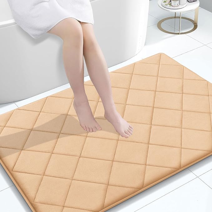 OLANLY Memory Foam Bath Mat 47x32, Ultra Soft and Absorbent Bathroom Rugs | Beige, Quick Dry, Machine Washable Shower Bath Rugs, Comfortable Bath Carpet for Bathroom Floor, Tub and Shower
