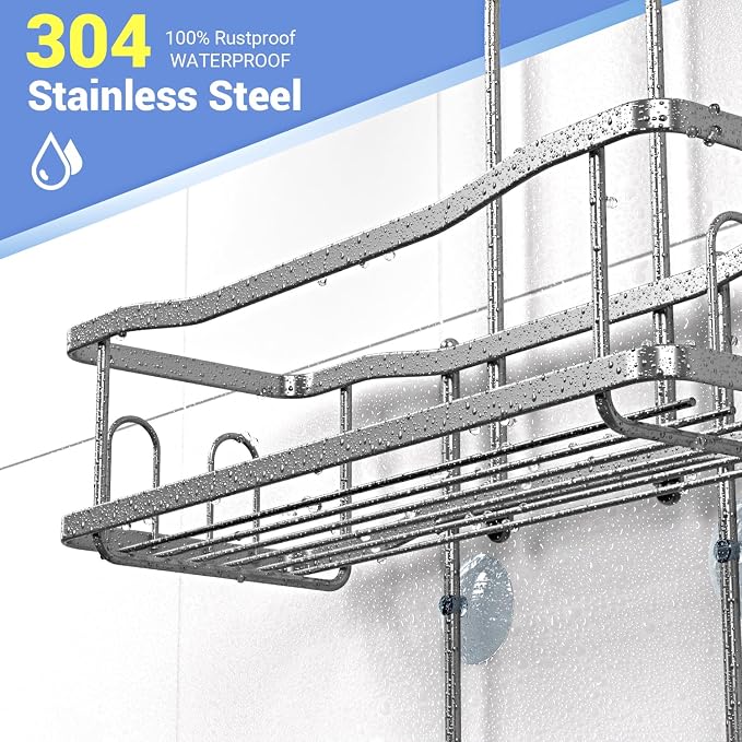 Aitatty Hanging Shower Caddy Bathroom Organizer: Rustproof Shower Shelf Racks Over Shower Head - No Drilling Inside Bath Shower Rack Shelves Over Showerhead for Shampoo with Soap Holder Silver | Includes Soap Holder and Hooks for Shampoo, Conditioner, ...