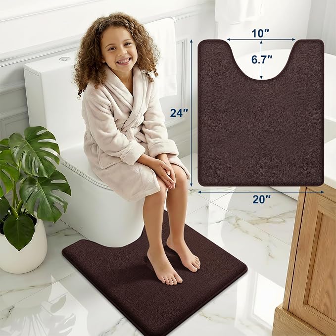 Smiry Memory Foam Toilet Rugs U Shaped 24x20, Extra Soft Bath Mat | Brown Quick Dry, Machine Washable Bath Mats for Bathroom, Shower, Tub and Home Decor Accessories