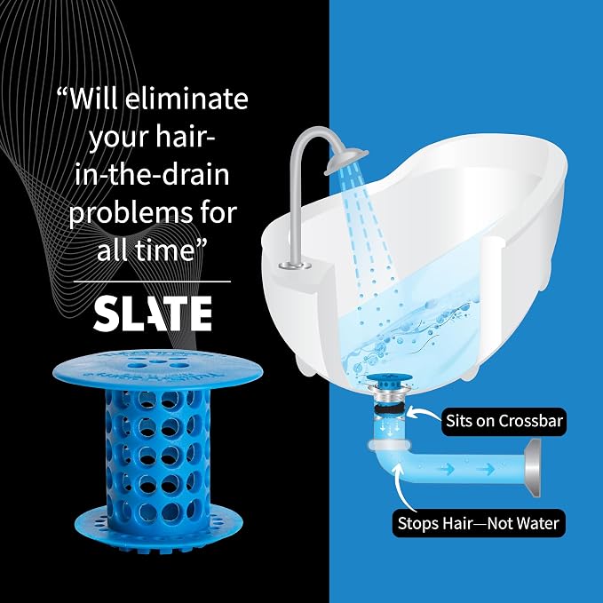 TubShroom Bathtub Drain Hair Catcher – In-Drain Tub Strainer & Clog Prevention Protector, Fits Standard 1.4”–1.75” Tub Drains, Easy Clean, Captures Human & Pet Hair out of Sight (Blue)