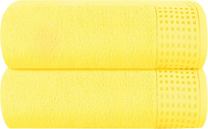 GLAMBURG 100% Cotton Oversized 2 Pack Bath Sheets 35x70, Ultra Soft Highly Absorbant Compact Quickdry & Lightweight Large Bath Sheet Set, Ideal for Gym Travel Camp Pool - Lime Yellow