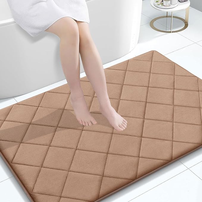 OLANLY Memory Foam Bath Mat 47x32, Ultra Soft and Absorbent Bathroom Rugs | Dark Beige, Quick Dry, Machine Washable Shower Bath Rugs, Comfortable Bath Carpet for Bathroom Floor, Tub and Shower