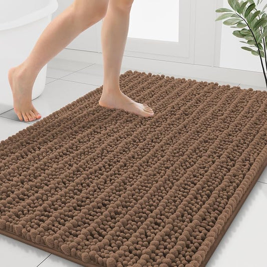 Smiry Bathroom Rugs 40X32, Extra Soft Rubber Backing Chenille Bath Mats | Mocha Machine Washable Non Slip Quick Dry Bath Mats for Bathroom Floor, Tub, Shower, Home Decor Accessories