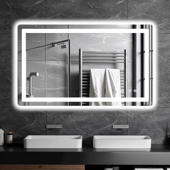 TRAHOME LED Bathroom Vanity Mirror with Lights, 24"x40" Lighted Wall Mirror | Front and Backlit, Anti Fog, Dimmable 3 Color Lighting, Memory Function, Shatterproof Glass, Plug in or Hardwired