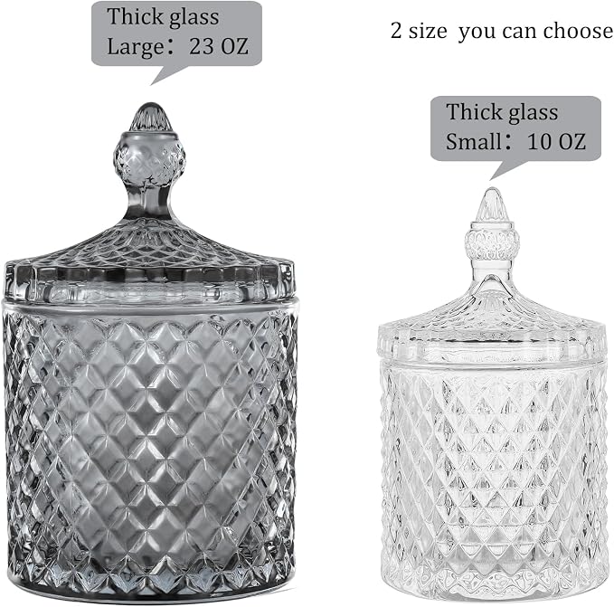 2 Pack Qtip Holder Glass Apothecary Jars with Lid for Bathroom Canisters Dispenser Decor Storage Organizer for Cotton Swabs, Balls, Pads, Floss Picks, Candy, Grey