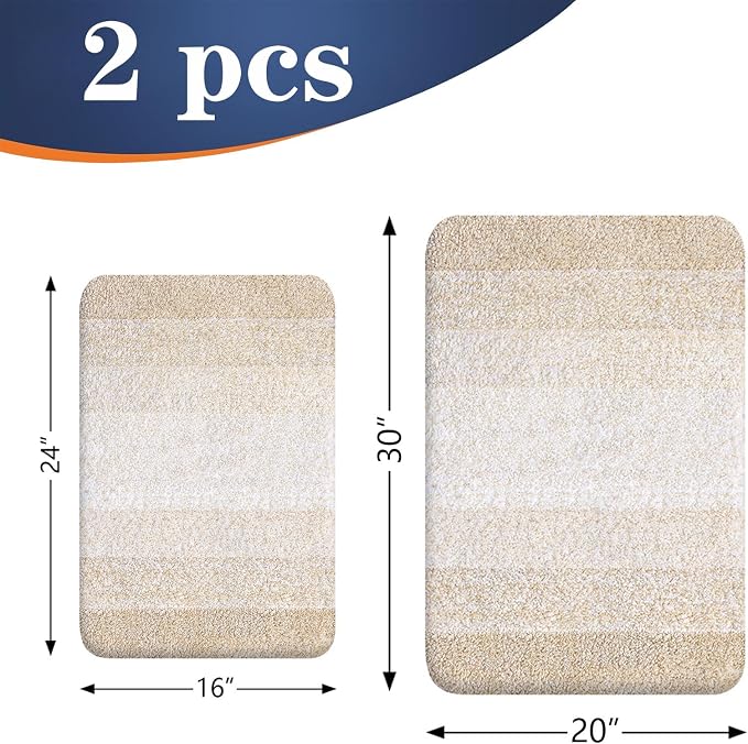 OLANLY Micorfiber Bathroom Rug Set 2 Piece, 30"x20"+24"x16" | Light Beige, Soft Absorbent Bath Rug Set, Non-Slip, Machine Wash Dry, Plush Shaggy Bath Mats for Bathroom