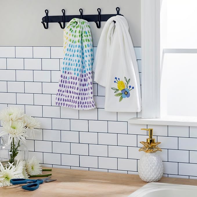 SKL Home Summer Floral Hand Towel Set-2pc, 100% Cotton, Embroidered, White | Soft velour with 3D embellishment. For use in the bathroom, kitchen, or any sink space & makes a great gift.